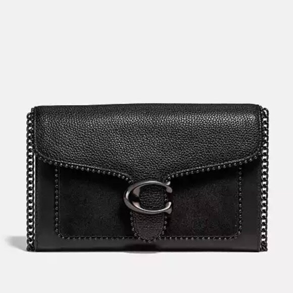 Coach Black Leather Clutch with Chain Detail - Picture 1 of 4